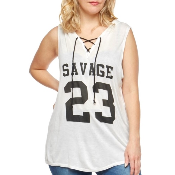 cleo Tops - Cleo Savage 23 Hooded Top White Size 1X